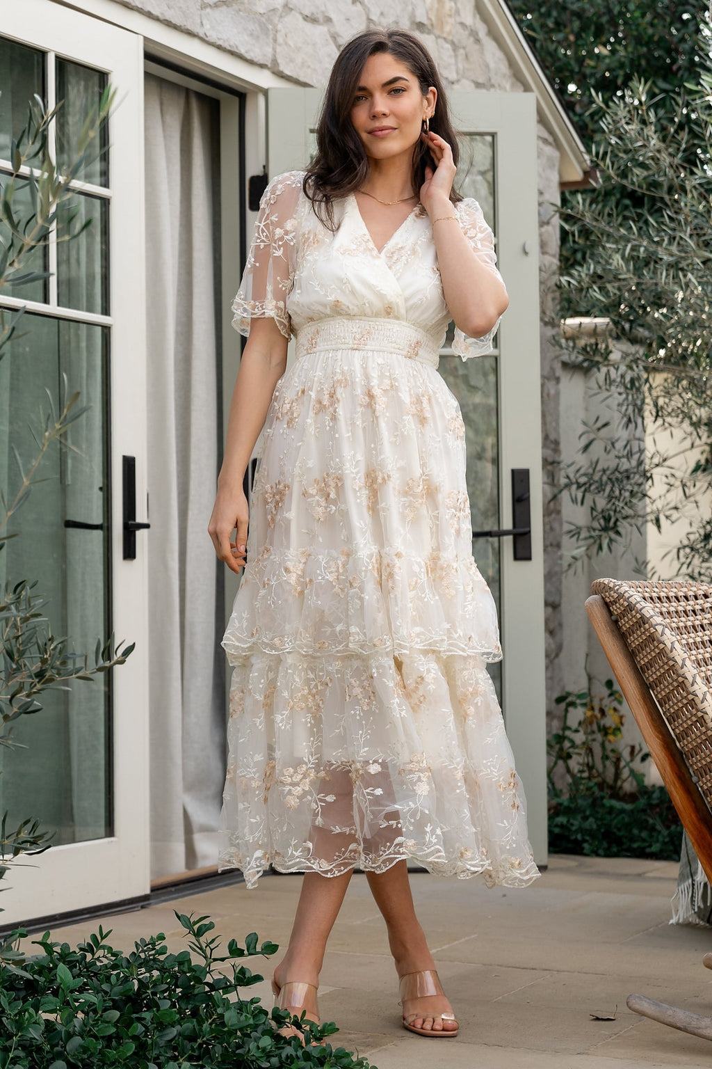 eleanor embroidered midi dress cream floral 198503
