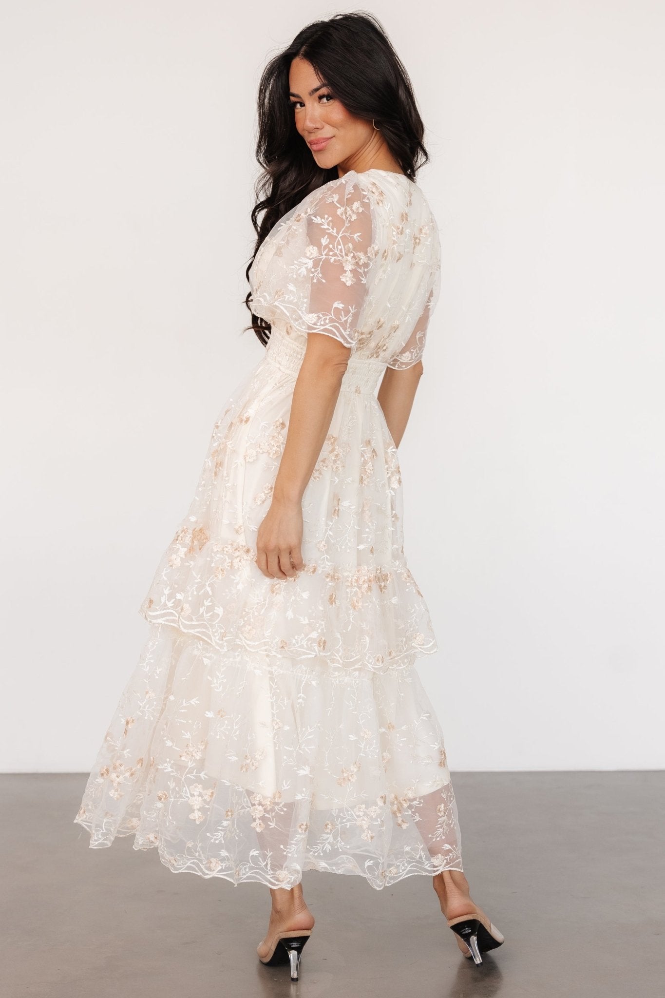 eleanor embroidered midi dress cream floral 556508
