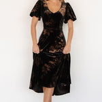 janna velvet midi dress black bronze floral 135276