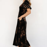 janna velvet midi dress black bronze floral 227226