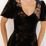 janna velvet midi dress black bronze floral 416279