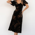 janna velvet midi dress black bronze floral 447787
