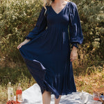 lainey smocked dotted midi dress midnight blue 153948