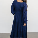 lainey smocked dotted midi dress midnight blue 552747