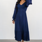 lainey smocked dotted midi dress midnight blue 610181