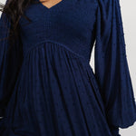 lainey smocked dotted midi dress midnight blue 705095