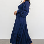 lainey smocked dotted midi dress midnight blue 722179