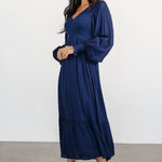 lainey smocked dotted midi dress midnight blue 992519