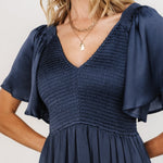 lovell smocked midi dress midnight blue 107421