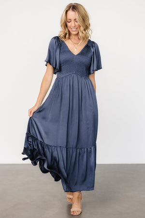 lovell smocked midi dress midnight blue 551991
