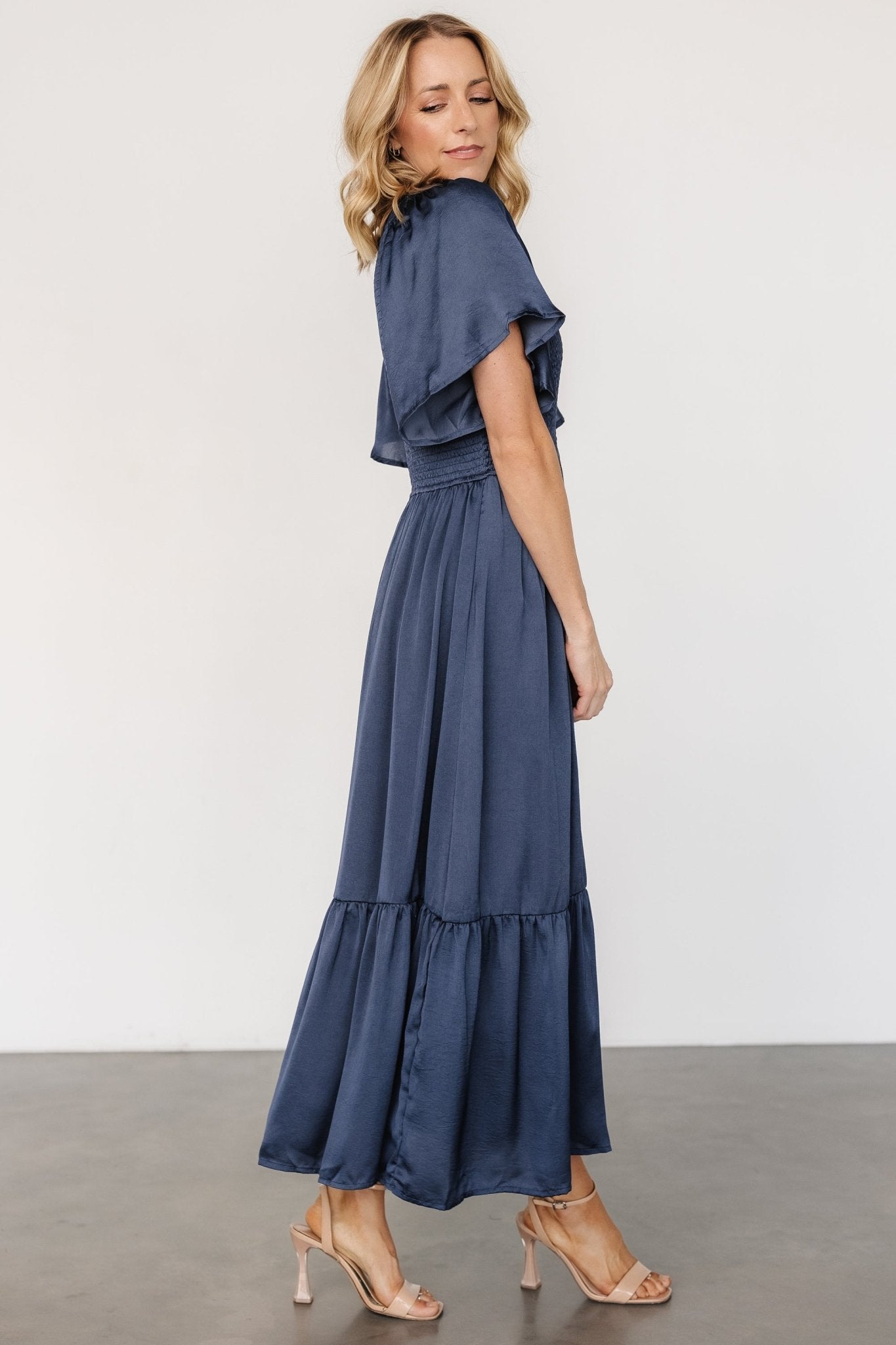 lovell smocked midi dress midnight blue 593176