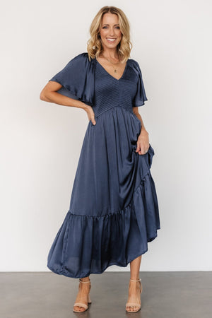 lovell smocked midi dress midnight blue 777874