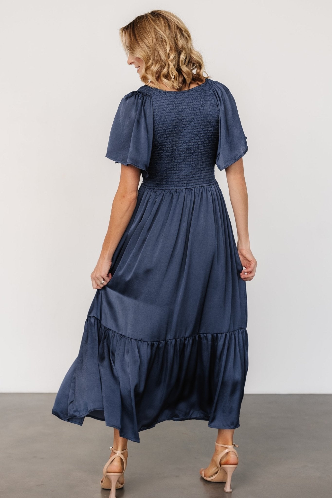 lovell smocked midi dress midnight blue 862651