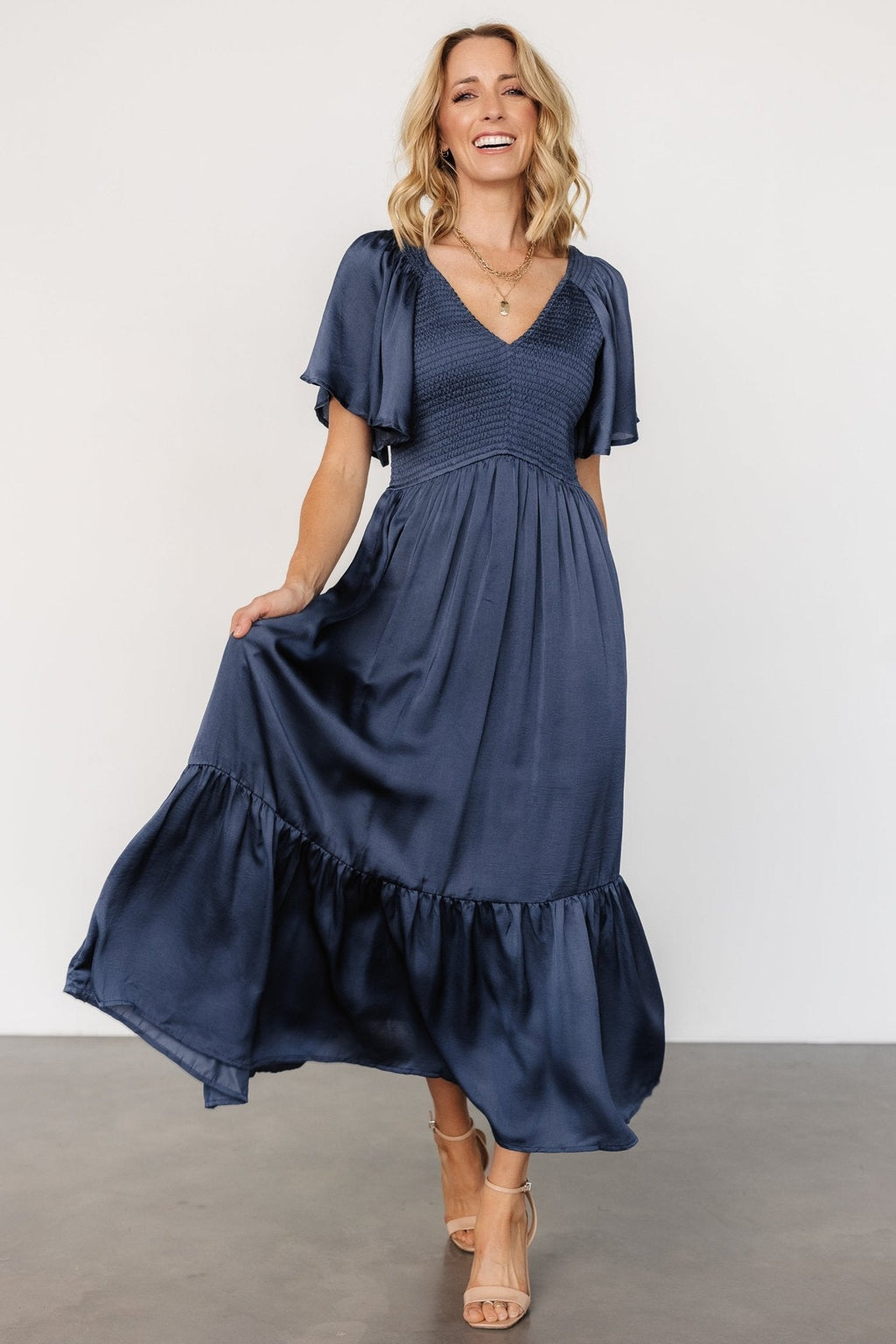 lovell smocked midi dress midnight blue 968844