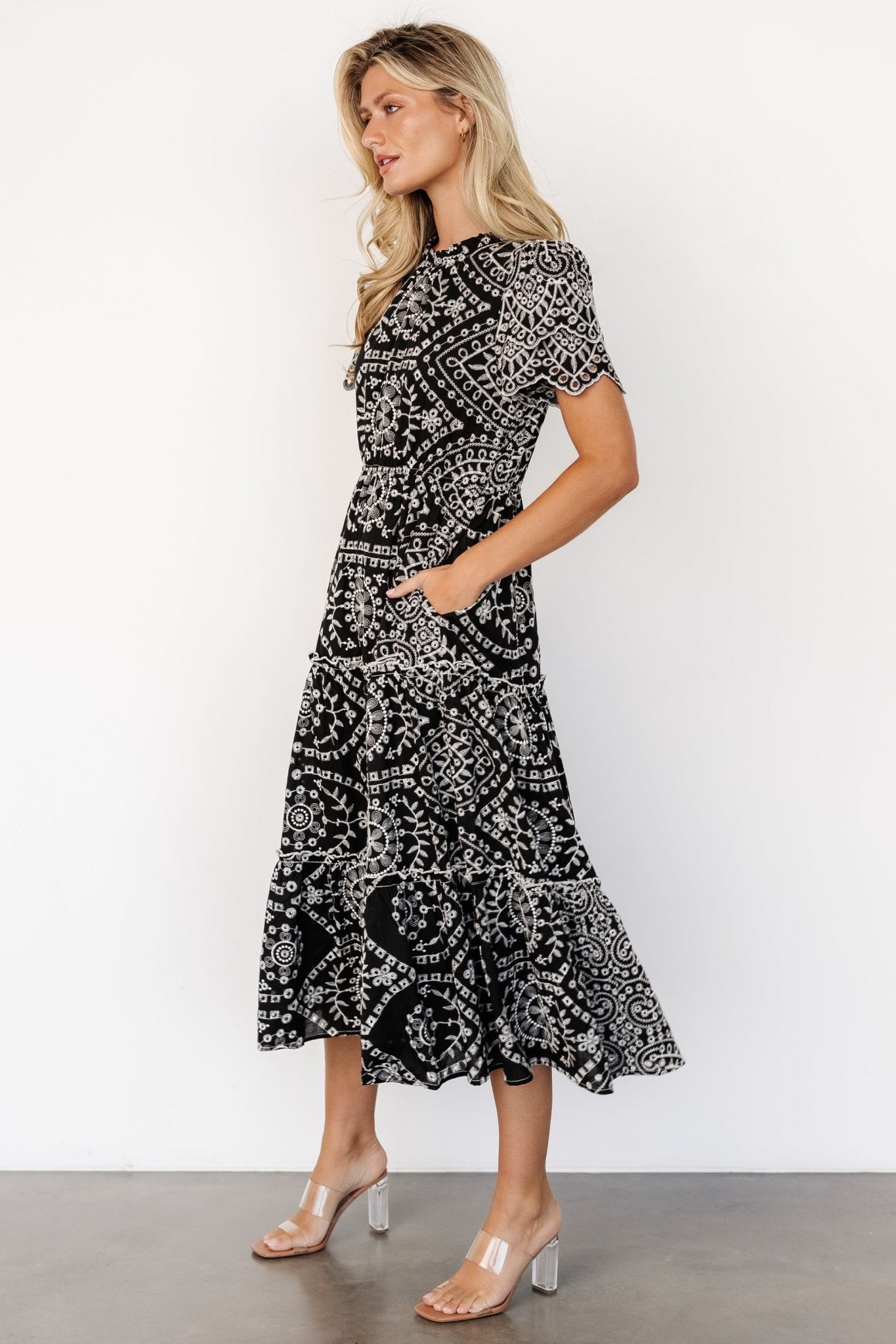 mirabel eyelet midi dress black white 418743