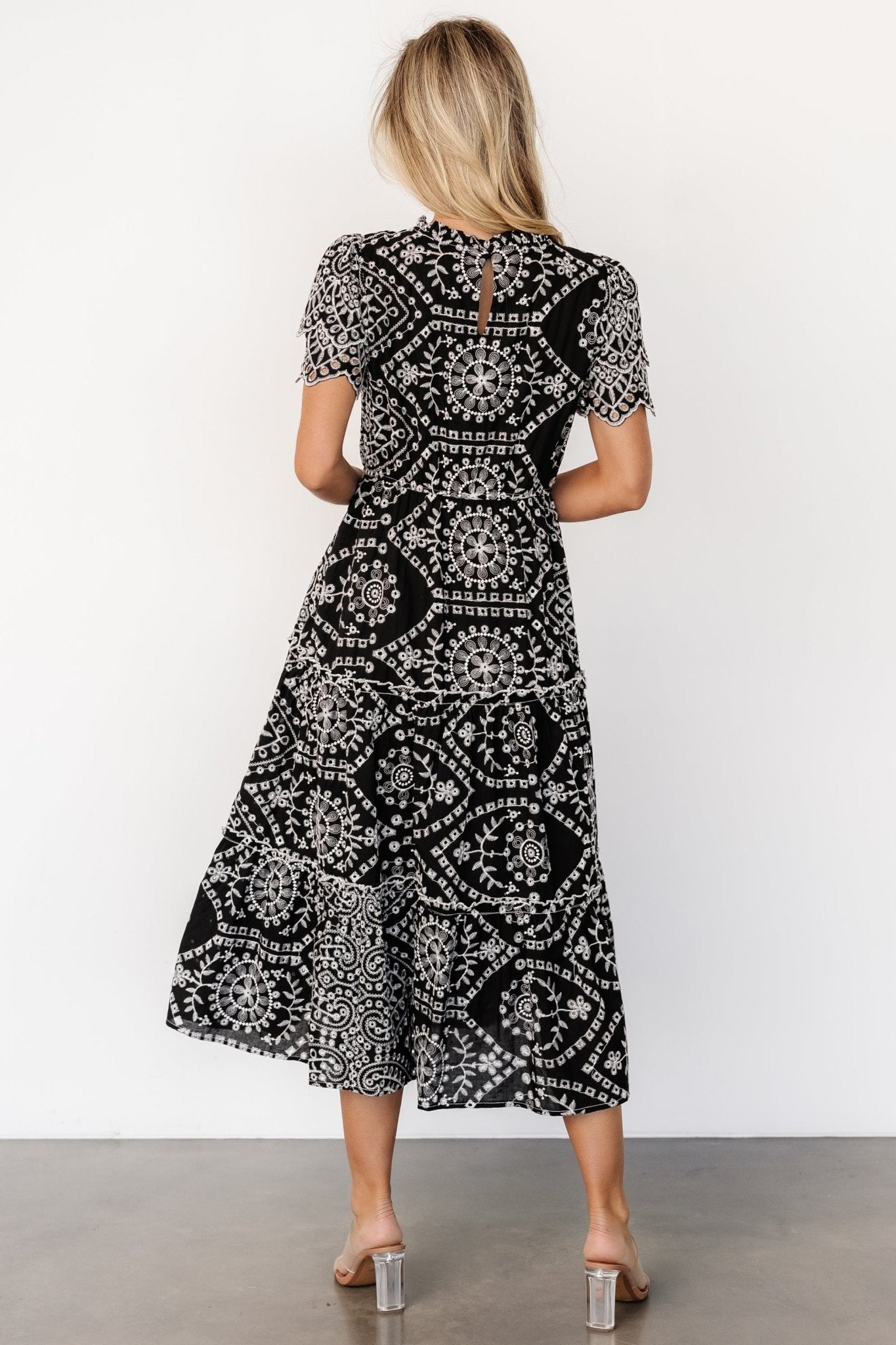 mirabel eyelet midi dress black white 528901