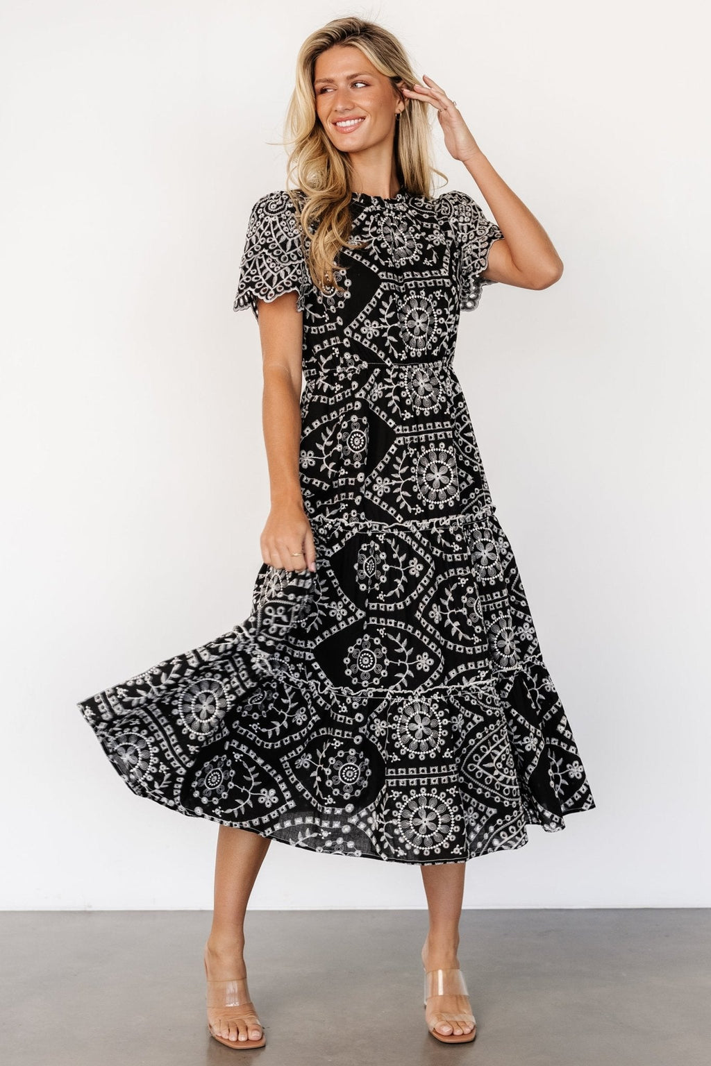 mirabel eyelet midi dress black white 699483