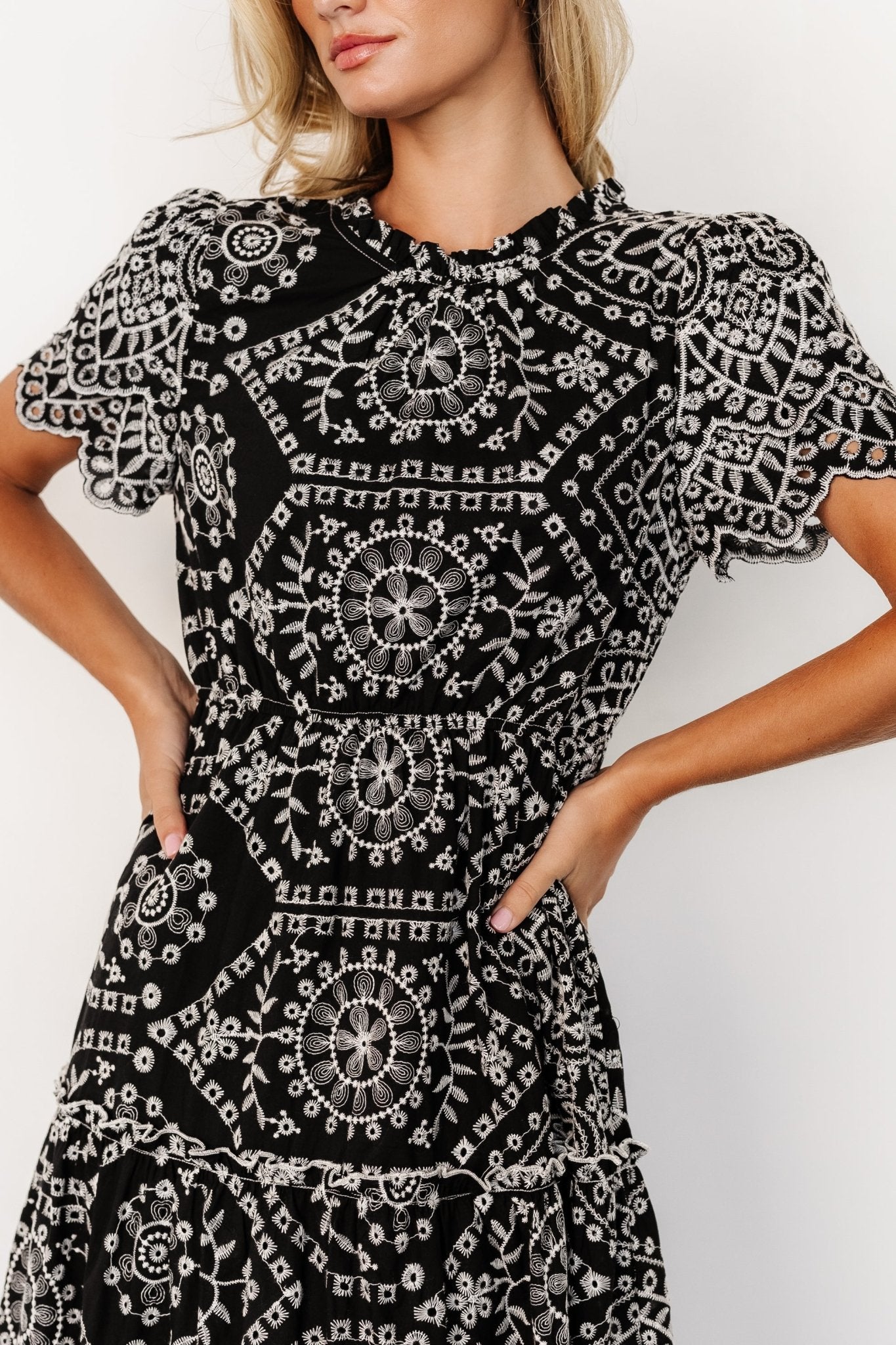 mirabel eyelet midi dress black white 708664