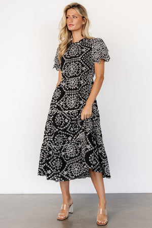 mirabel eyelet midi dress black white 994102